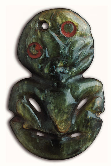 A Fine New Zealand Maori carved green jade Chest Pendant 'Hei Tiki'